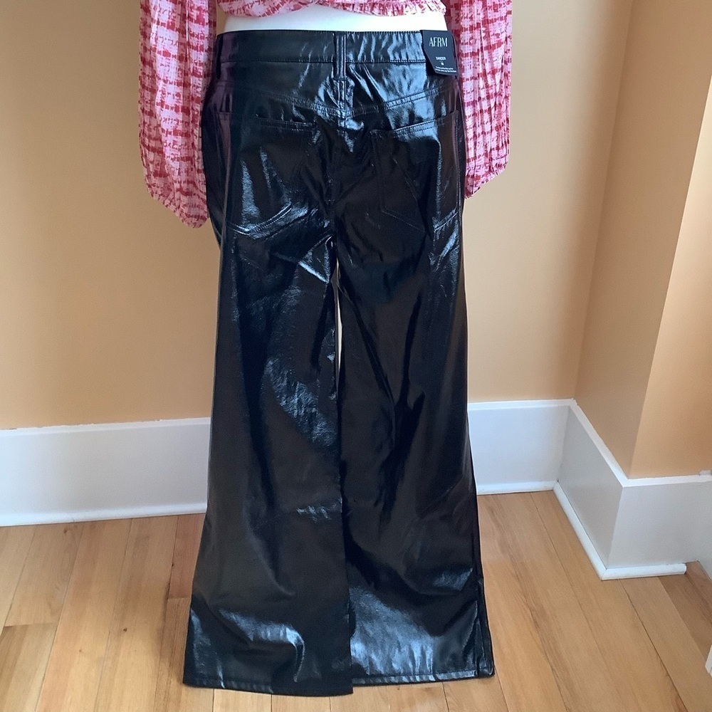 AFRM Xander Black Faux Leather Wide Leg Pants High Waist Shiny 30 NWT - Picture 5 of 13